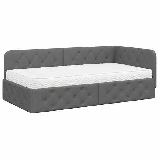 vidaXL Κρεβάτι Γωνίας Σκούρο Γκρι 90 x 190 cm ύφασμα
