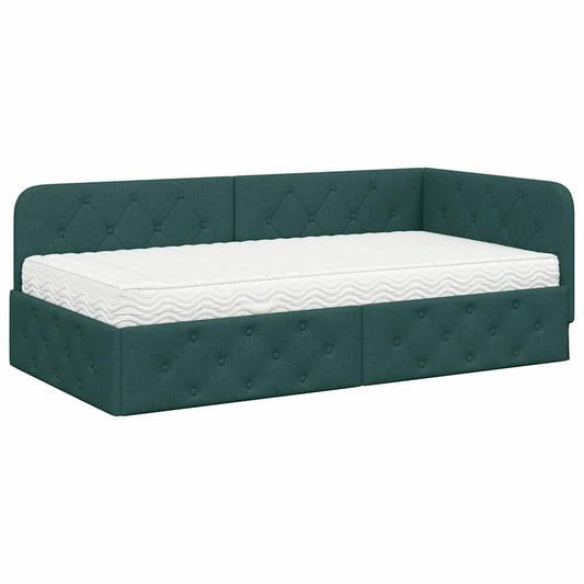 vidaXL Κρεβάτι Γωνίας Σκούρο Πράσινο 90 x 190 cm ύφασμα