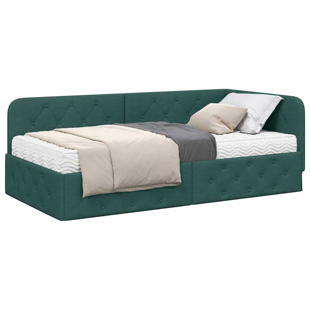 vidaXL Κρεβάτι Γωνίας Σκούρο Πράσινο 90 x 190 cm ύφασμα