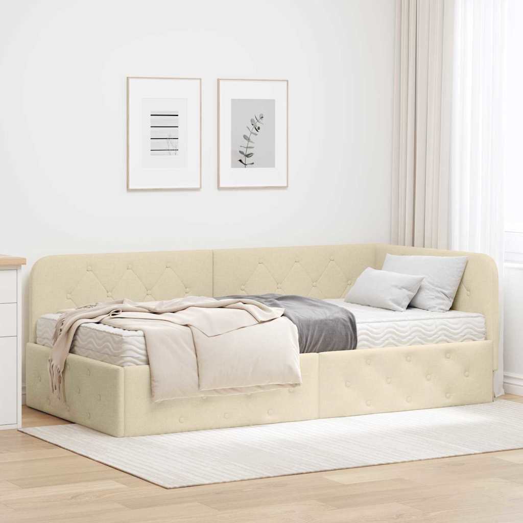 vidaXL Κρεβάτι Γωνίας Κρεμ 90 x 190 cm ύφασμα