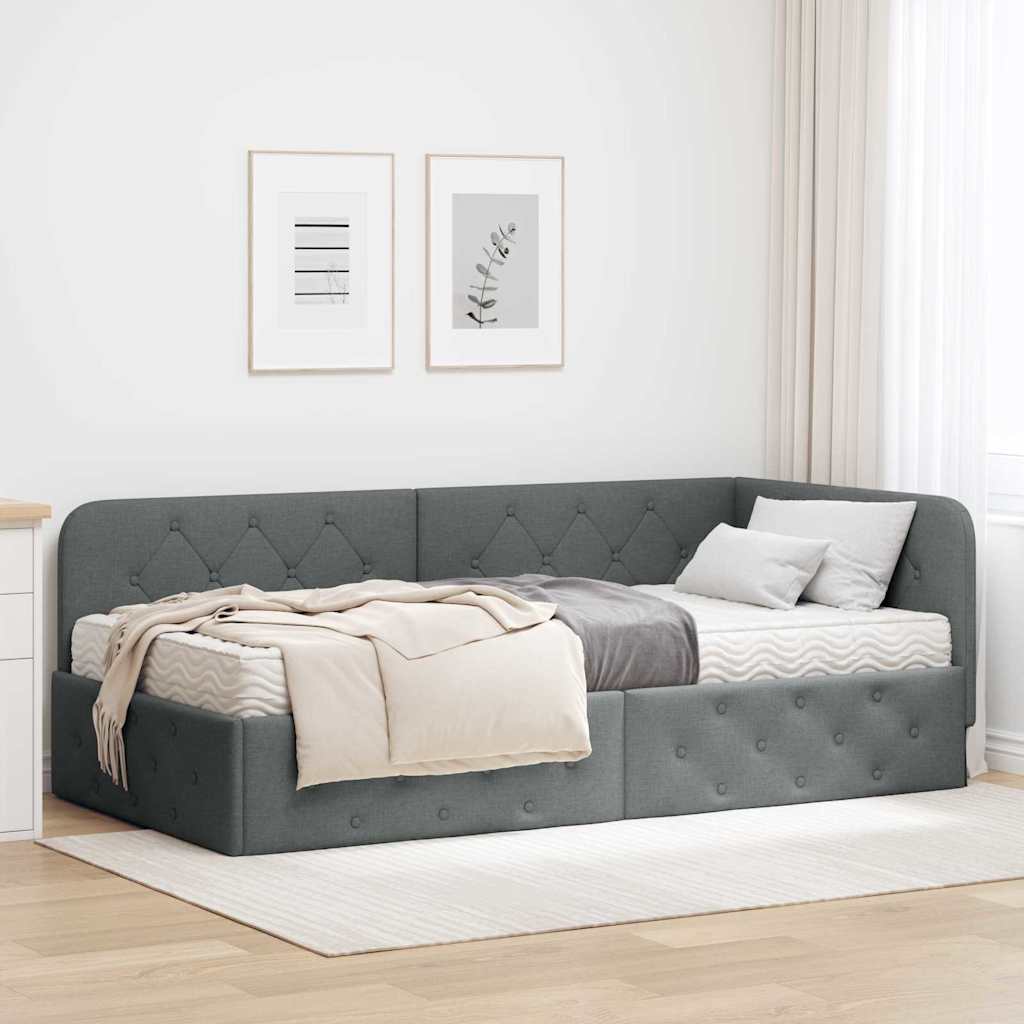 vidaXL Κρεβάτι Γωνίας Σκούρο Γκρι 90 x 200 cm ύφασμα