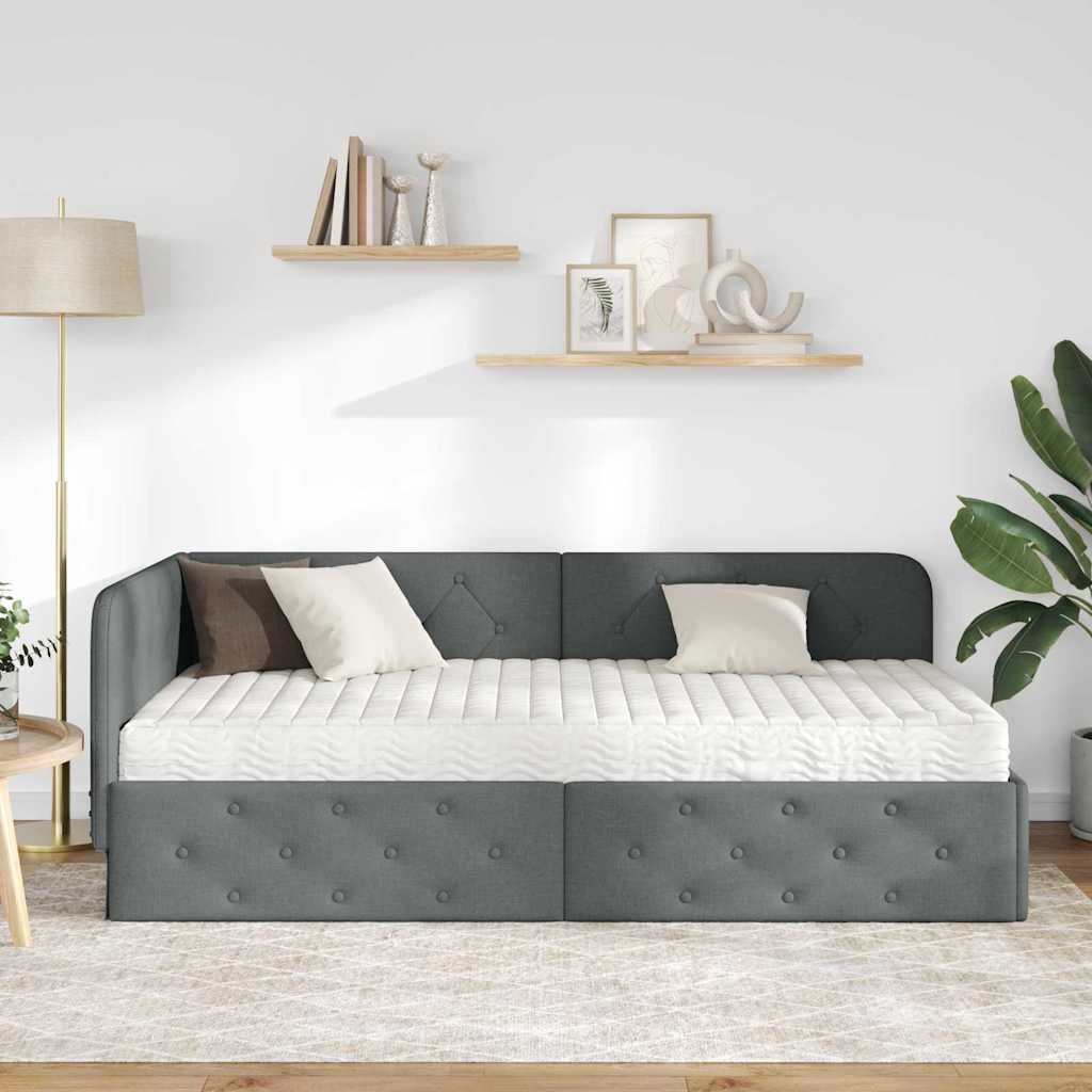 vidaXL Κρεβάτι Γωνίας Σκούρο Γκρι 90 x 200 cm ύφασμα