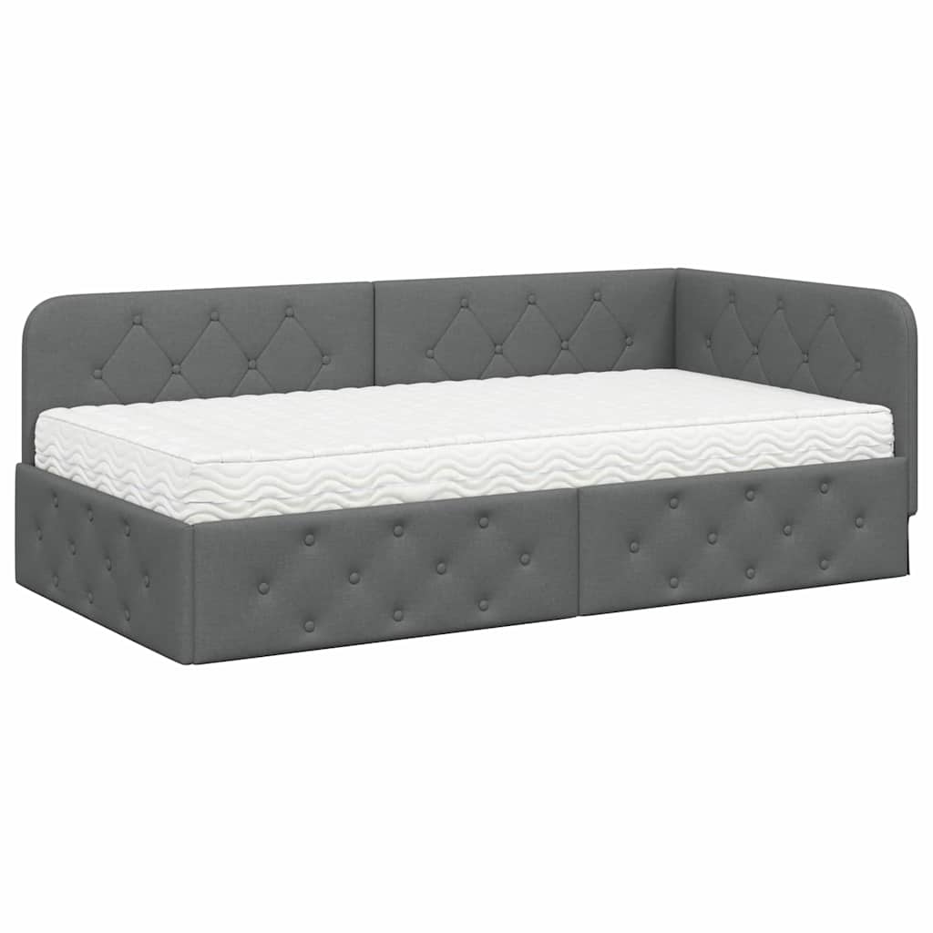 vidaXL Κρεβάτι Γωνίας Σκούρο Γκρι 90 x 200 cm ύφασμα