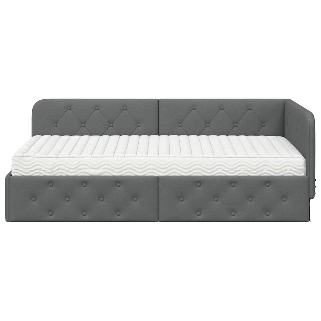 vidaXL Κρεβάτι Γωνίας Σκούρο Γκρι 90 x 200 cm ύφασμα
