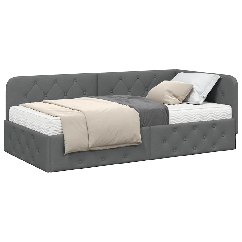 vidaXL Κρεβάτι Γωνίας Σκούρο Γκρι 90 x 200 cm ύφασμα