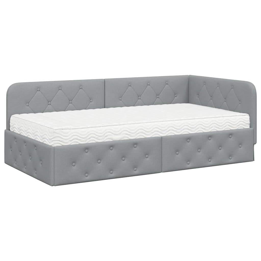 vidaXL Κρεβάτι Γωνίας με στρώμα Ανοιχτό γκρι 100 x 200 cm ύφασμα