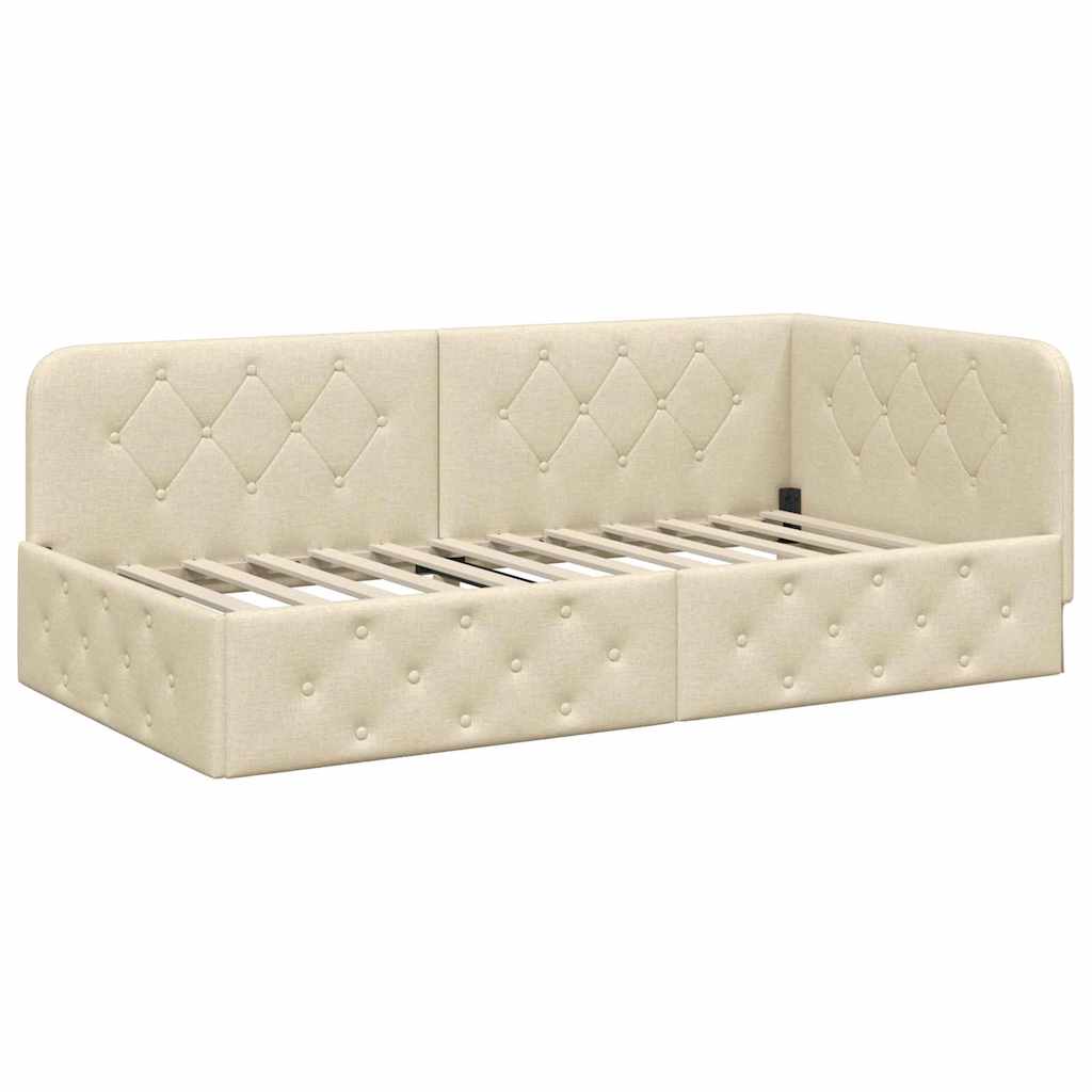 vidaXL Κρεβάτι Γωνίας Κρεμ 100 x 200 cm ύφασμα