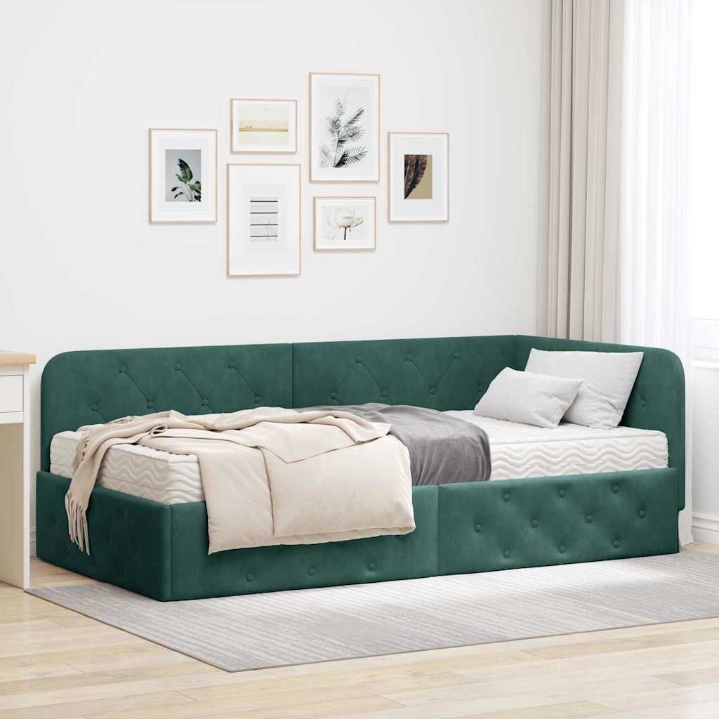 vidaXL Κρεβάτι Γωνίας Σκούρο Πράσινο 90 x 190 cm Βελούδο