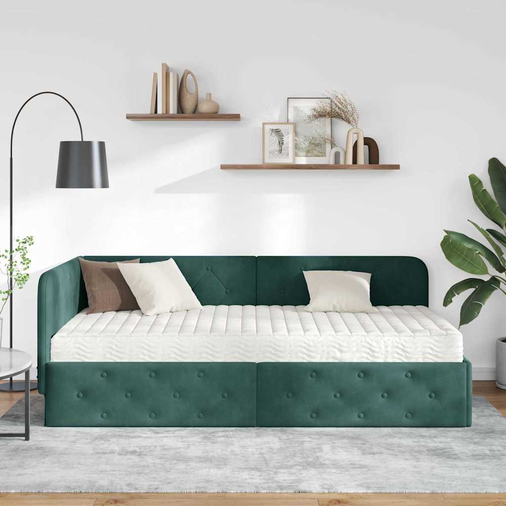 vidaXL Κρεβάτι Γωνίας Σκούρο Πράσινο 90 x 190 cm Βελούδο