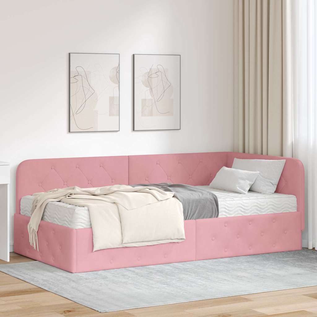 vidaXL Κρεβάτι Γωνίας Ροζ 90 x 190 cm Βελούδο