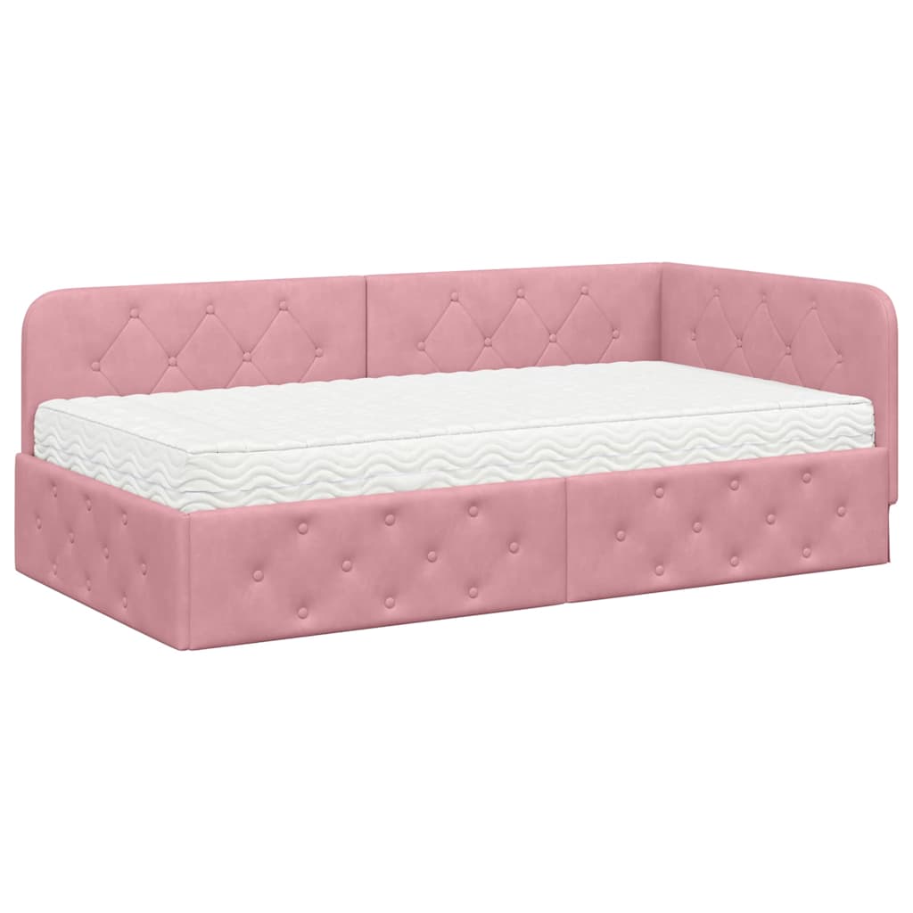 vidaXL Κρεβάτι Γωνίας Ροζ 90 x 190 cm Βελούδο
