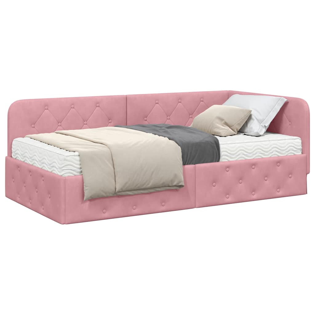 vidaXL Κρεβάτι Γωνίας Ροζ 90 x 190 cm Βελούδο