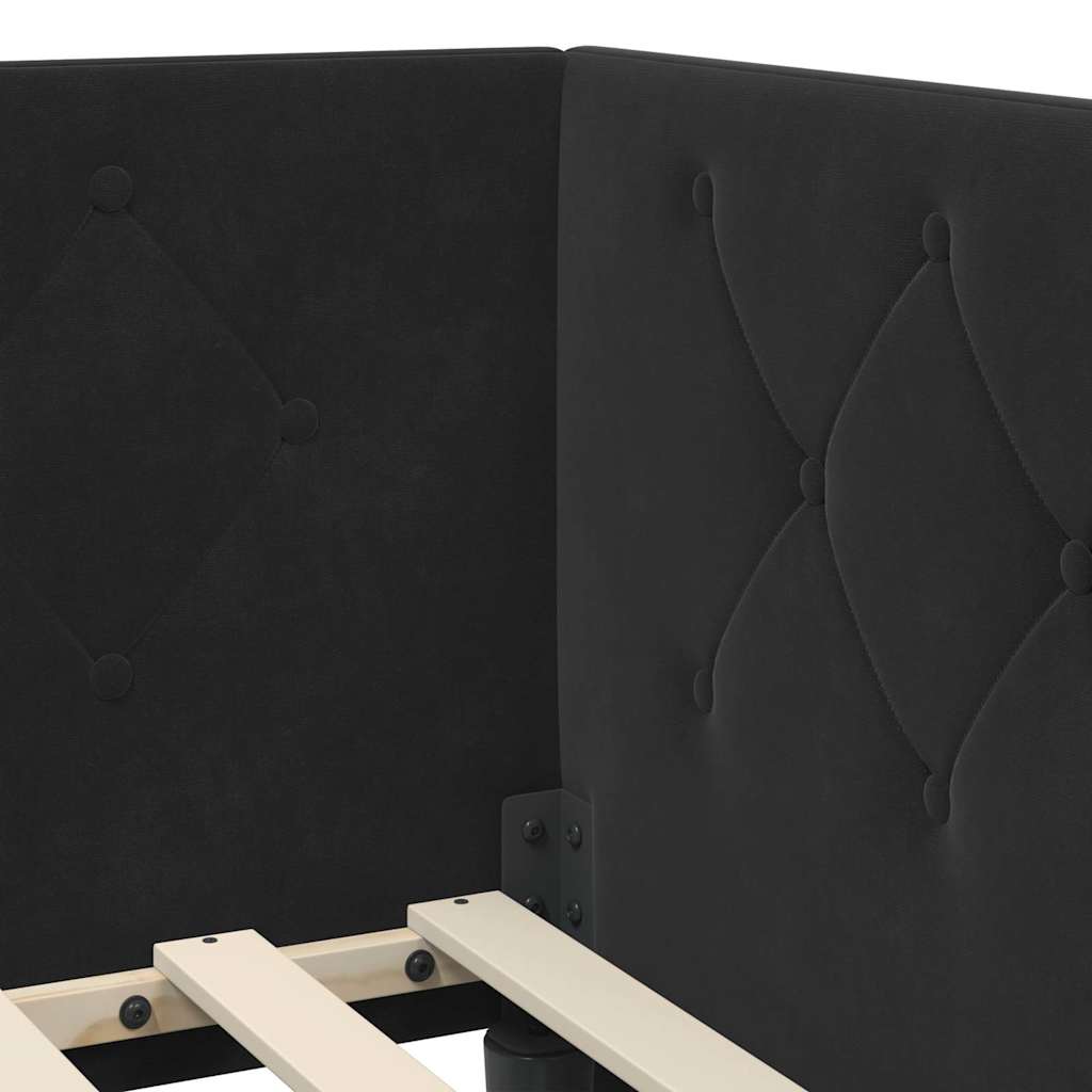 vidaXL Κρεβάτι Γωνίας με στρώμα με κεφαλάρι Μαύρο 90 x 190 cm Βελούδο