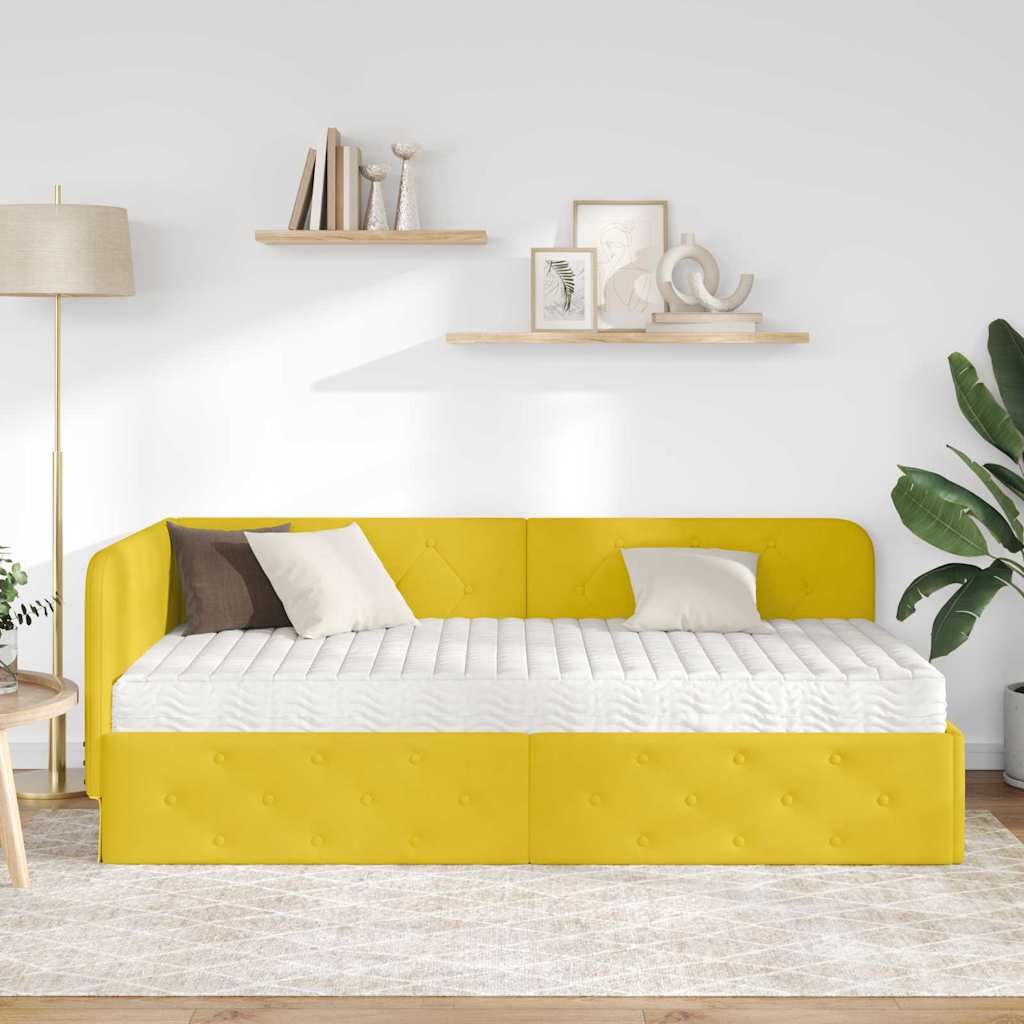 vidaXL Κρεβάτι Γωνίας Κίτρινο 90 x 190 cm Βελούδο