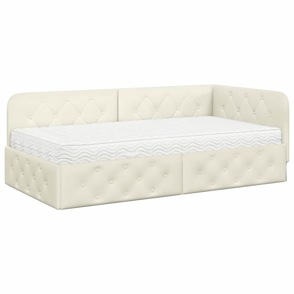 vidaXL Κρεβάτι Γωνίας Κρεμ 90 x 190 cm Βελούδο