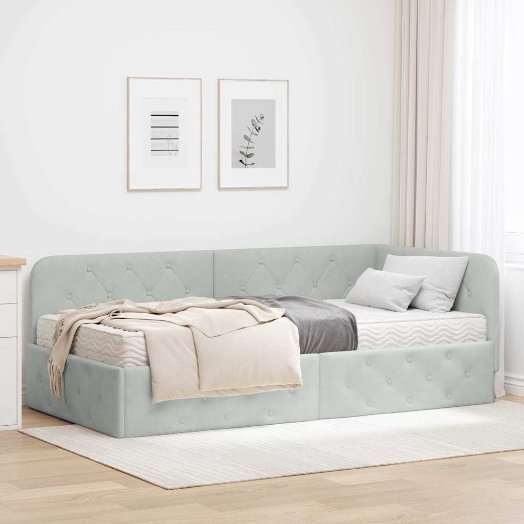 vidaXL Κρεβάτι Γωνίας με στρώμα Ανοιχτό γκρι 90 x 200 cm Βελούδο