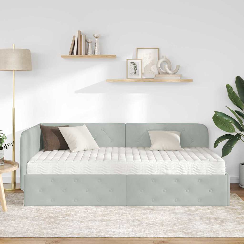vidaXL Κρεβάτι Γωνίας με στρώμα Ανοιχτό γκρι 90 x 200 cm Βελούδο