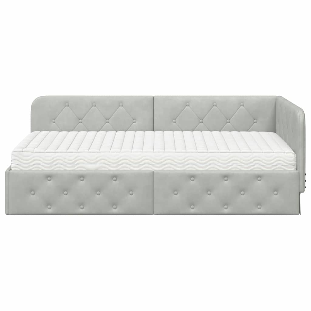 vidaXL Κρεβάτι Γωνίας με στρώμα Ανοιχτό γκρι 90 x 200 cm Βελούδο
