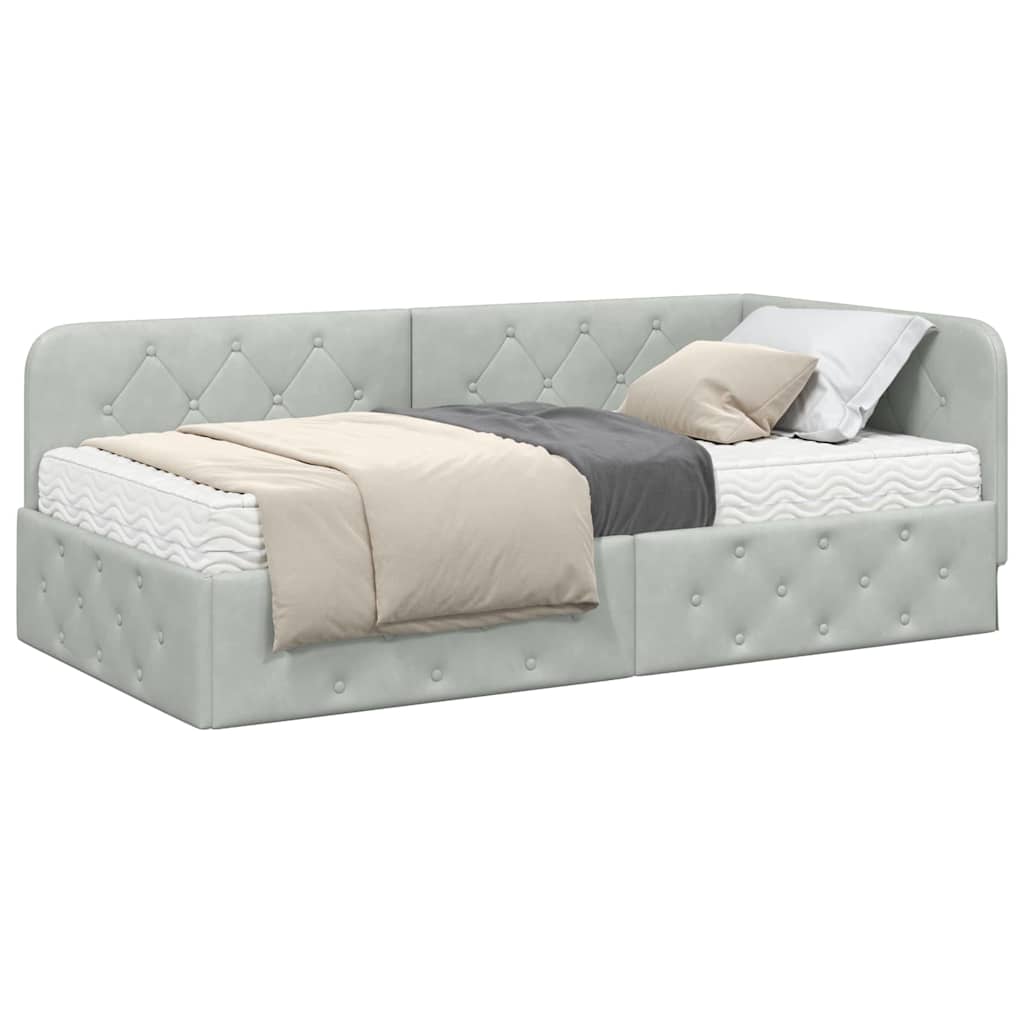 vidaXL Κρεβάτι Γωνίας με στρώμα Ανοιχτό γκρι 90 x 200 cm Βελούδο