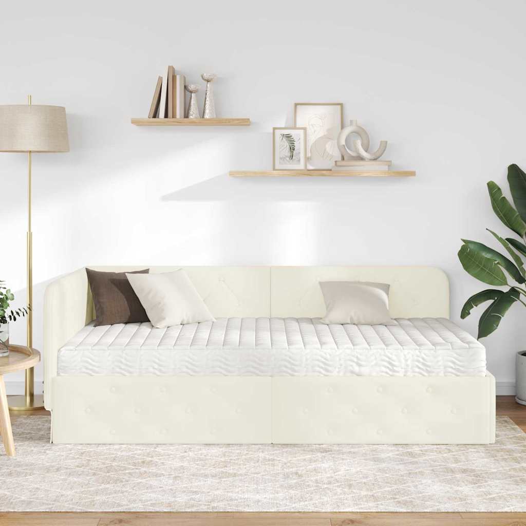 vidaXL Κρεβάτι Γωνίας Κρεμ 90 x 200 cm Βελούδο