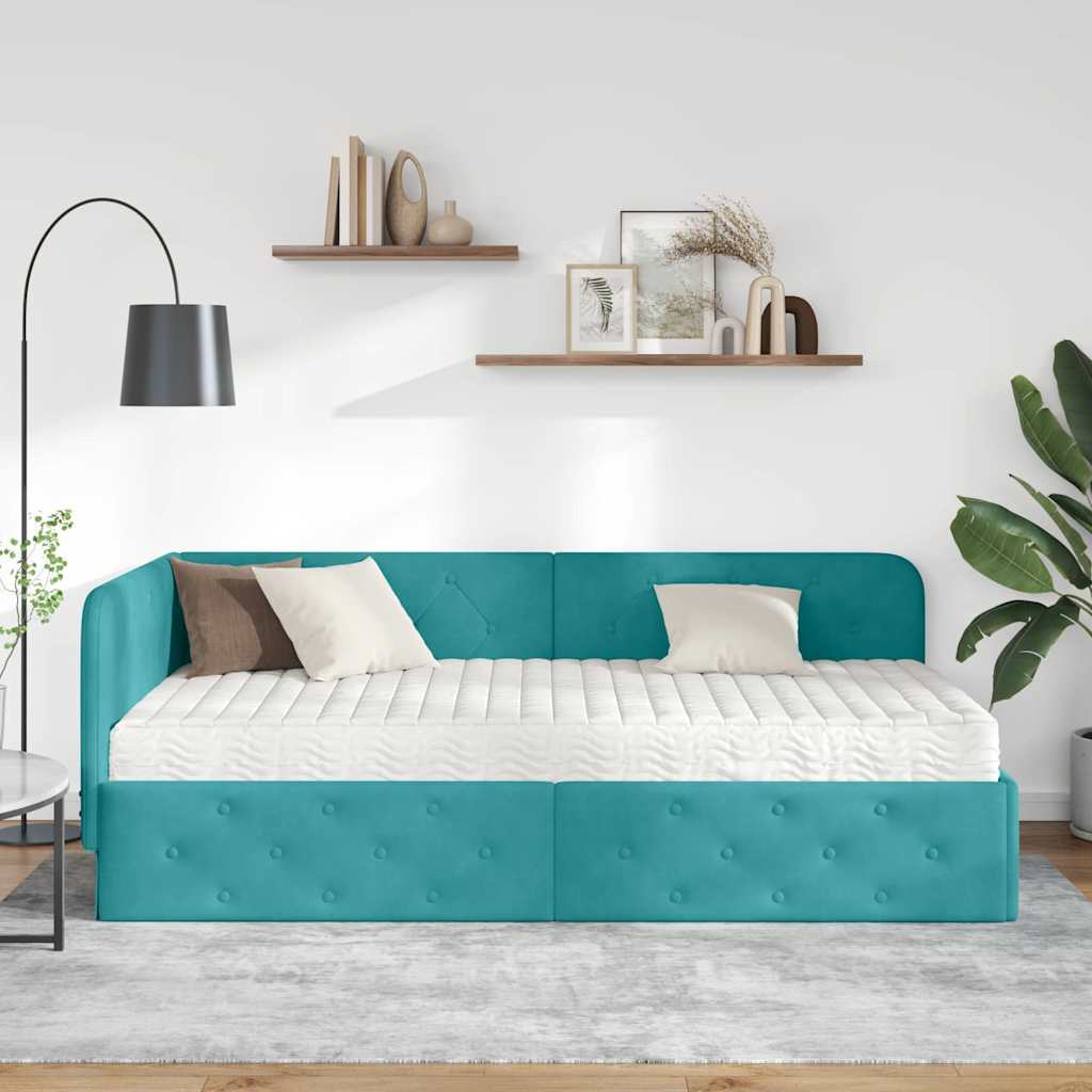 vidaXL Κρεβάτι Γωνίας Τιρκουάζ 90 x 200 cm Βελούδο