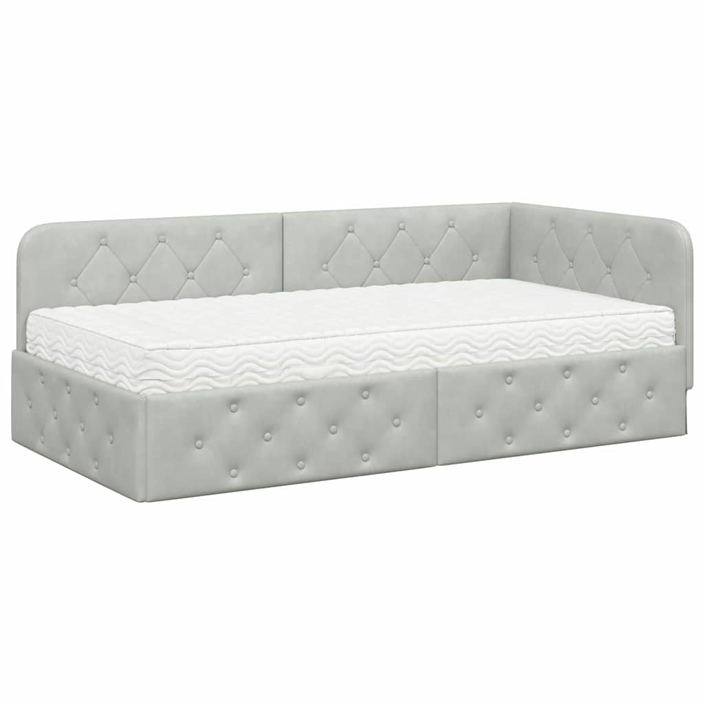 vidaXL Κρεβάτι Γωνίας με στρώμα Ανοιχτό γκρι 100 x 200 cm Βελούδο