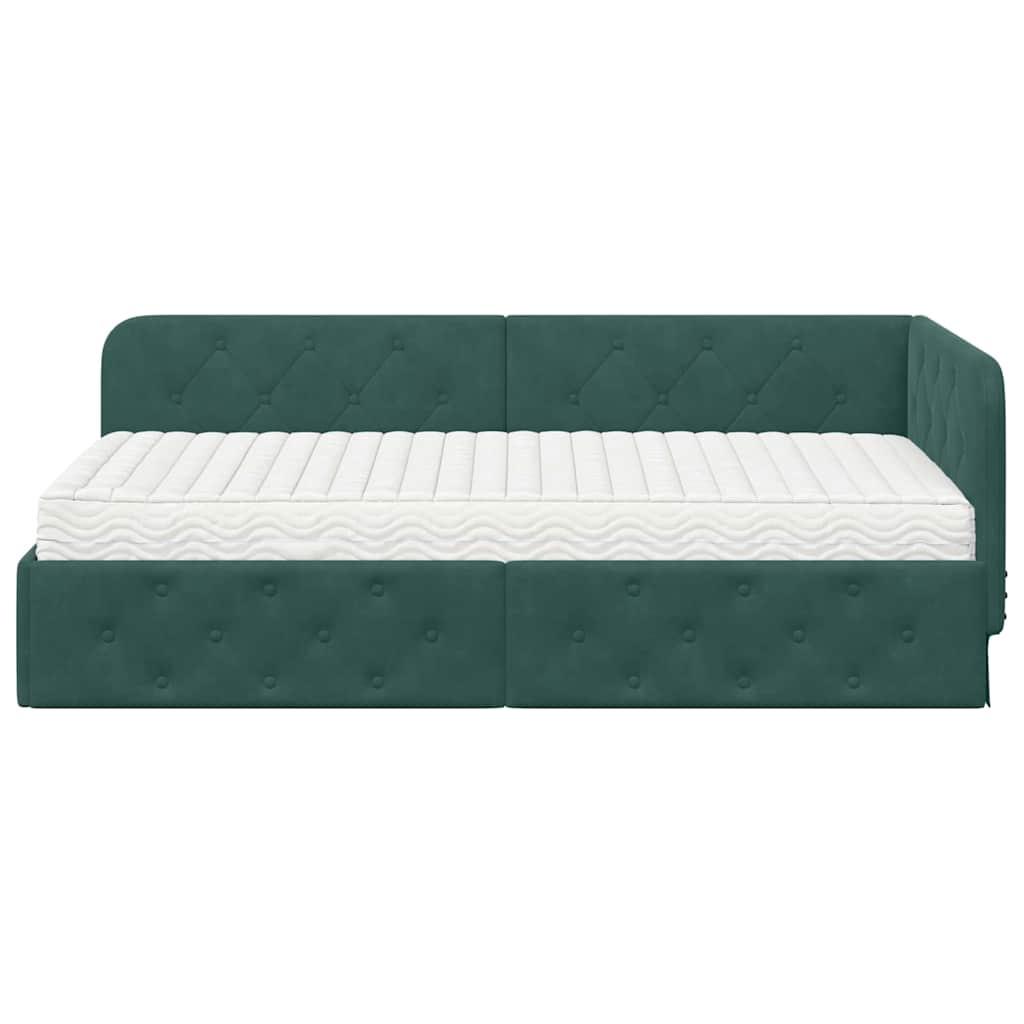vidaXL Κρεβάτι Γωνίας Σκούρο Πράσινο 100 x 200 cm Βελούδο