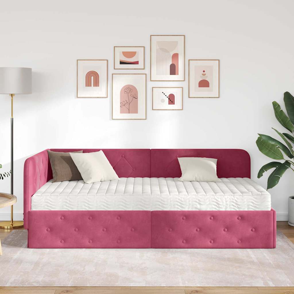 vidaXL Κρεβάτι Γωνίας Κόκκινο 100 x 200 cm Βελούδο