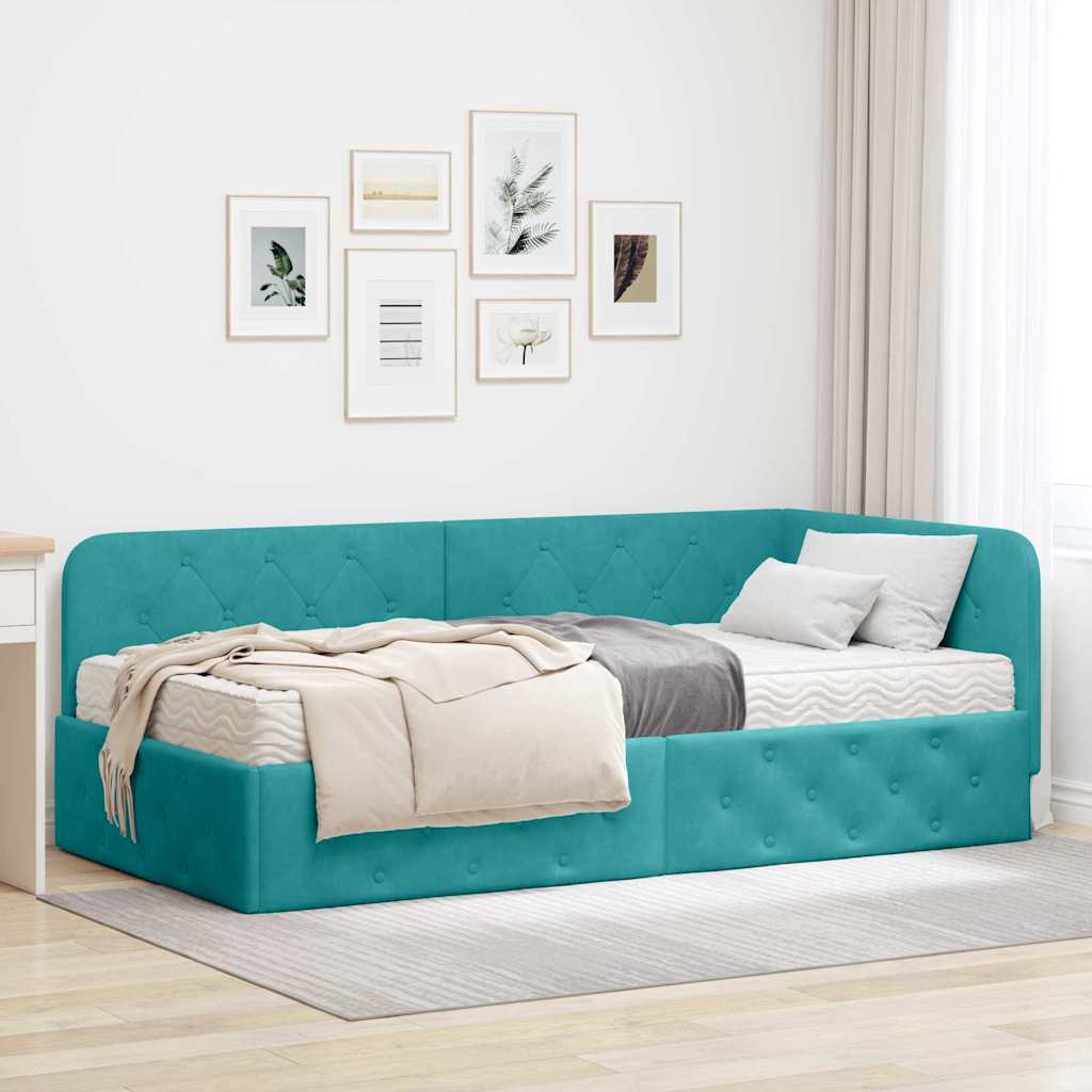 vidaXL Κρεβάτι Γωνίας Τιρκουάζ 100 x 200 cm Βελούδο