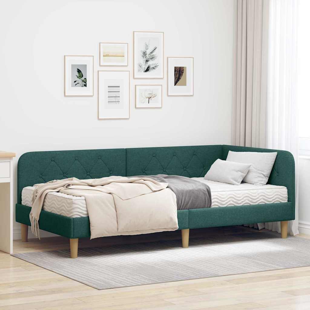 vidaXL Κρεβάτι Γωνίας Σκούρο Πράσινο 90 x 200 cm ύφασμα