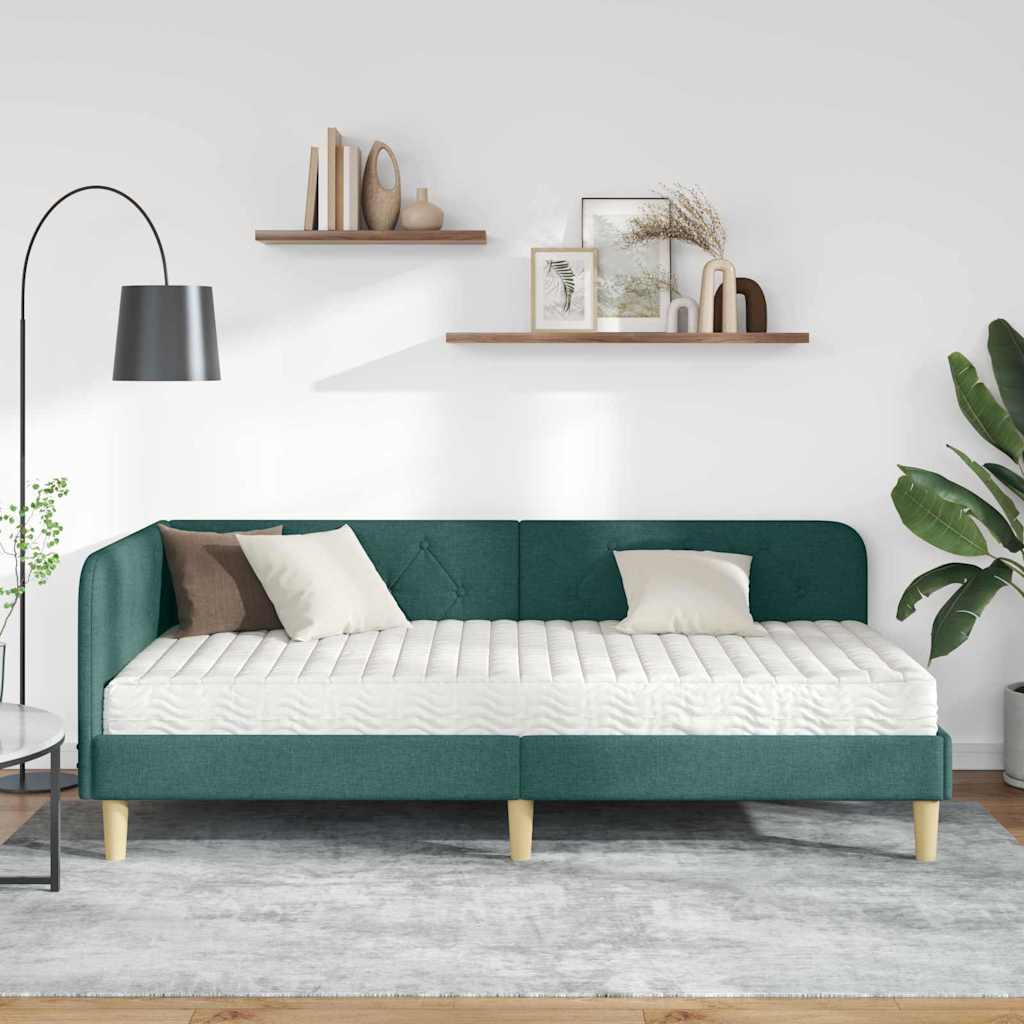 vidaXL Κρεβάτι Γωνίας Σκούρο Πράσινο 90 x 200 cm ύφασμα