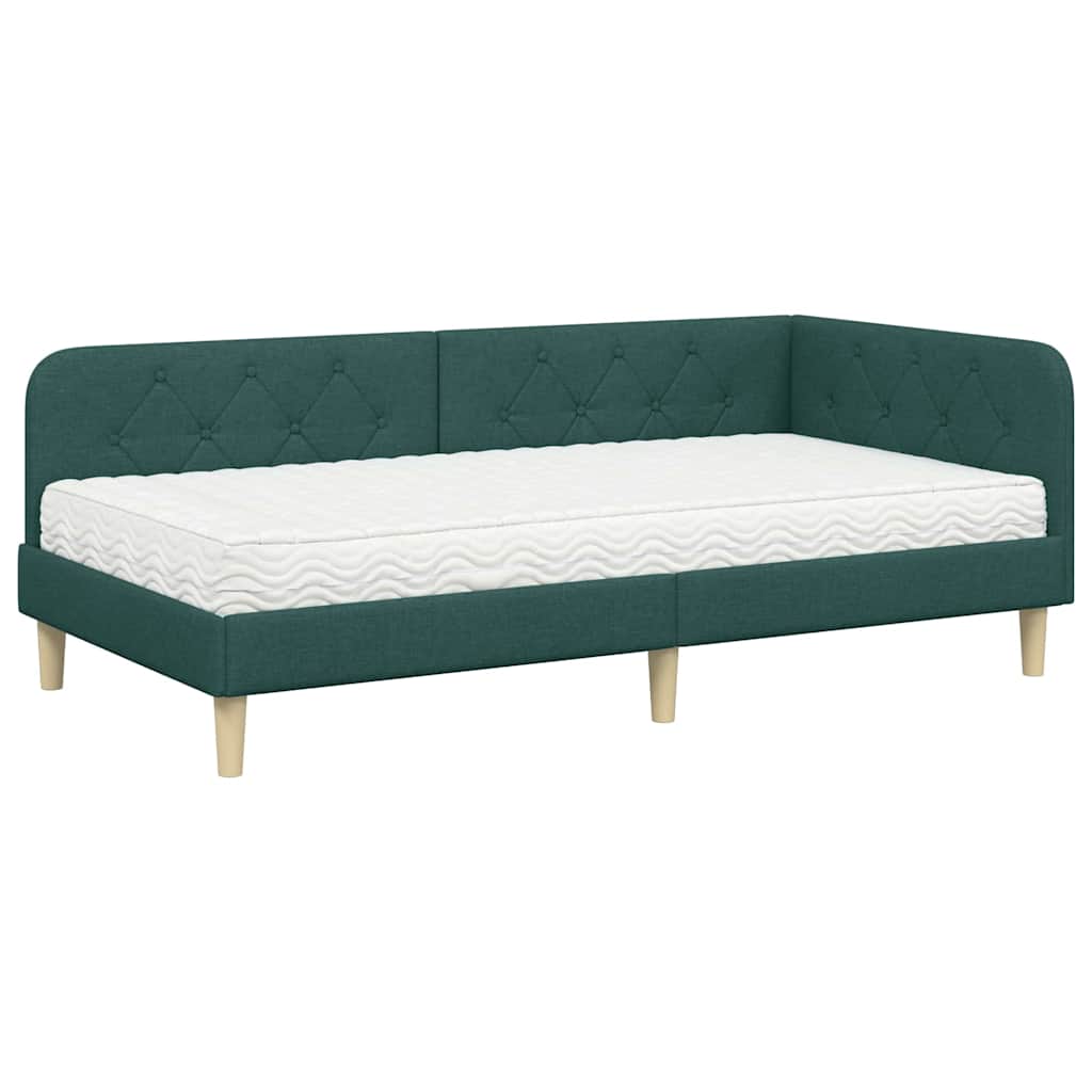 vidaXL Κρεβάτι Γωνίας Σκούρο Πράσινο 90 x 200 cm ύφασμα