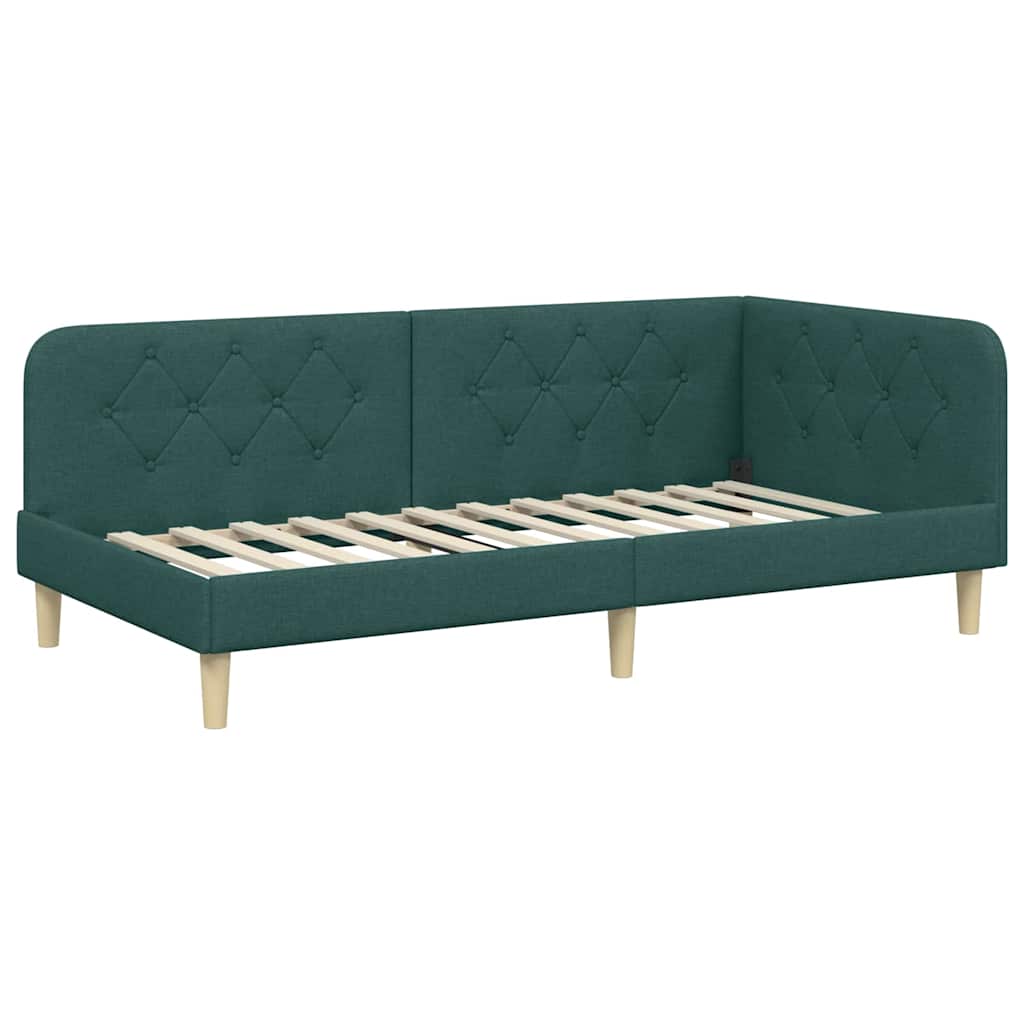 vidaXL Κρεβάτι Γωνίας Σκούρο Πράσινο 90 x 200 cm ύφασμα