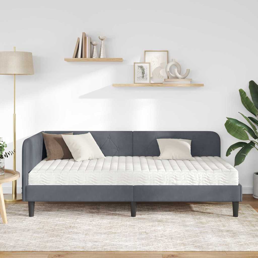 vidaXL Κρεβάτι Γωνίας Σκούρο Γκρι 90 x 190 cm Βελούδο
