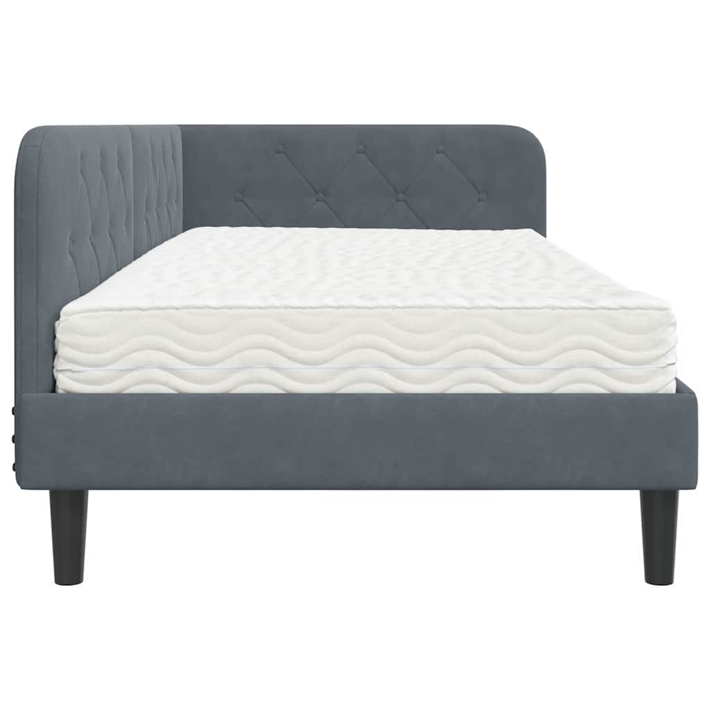 vidaXL Κρεβάτι Γωνίας Σκούρο Γκρι 90 x 190 cm Βελούδο