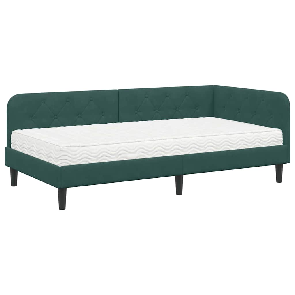 vidaXL Κρεβάτι Γωνίας Σκούρο Πράσινο 90 x 190 cm Βελούδο