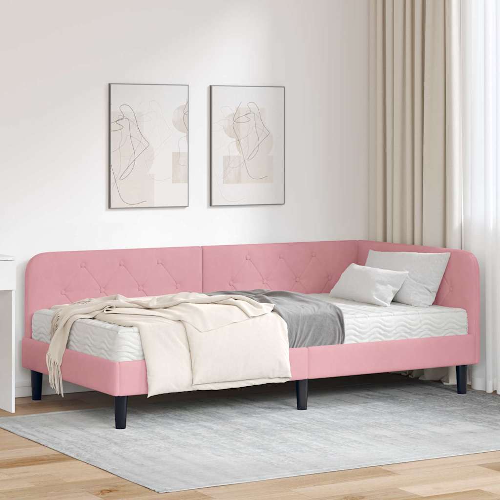 vidaXL Κρεβάτι Γωνίας Ροζ 90 x 190 cm Βελούδο
