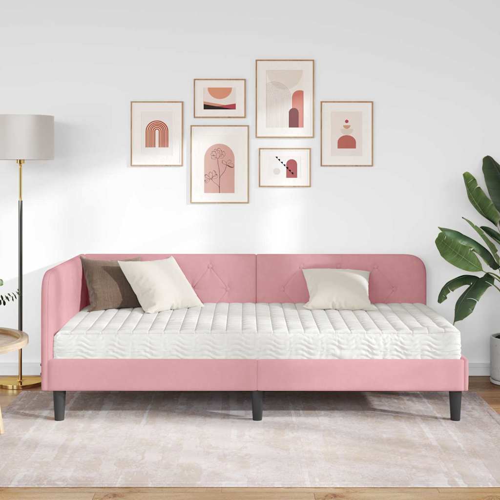 vidaXL Κρεβάτι Γωνίας Ροζ 90 x 190 cm Βελούδο