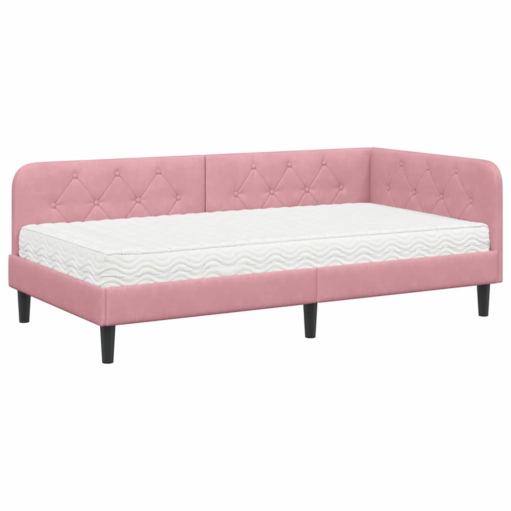 vidaXL Κρεβάτι Γωνίας Ροζ 90 x 190 cm Βελούδο