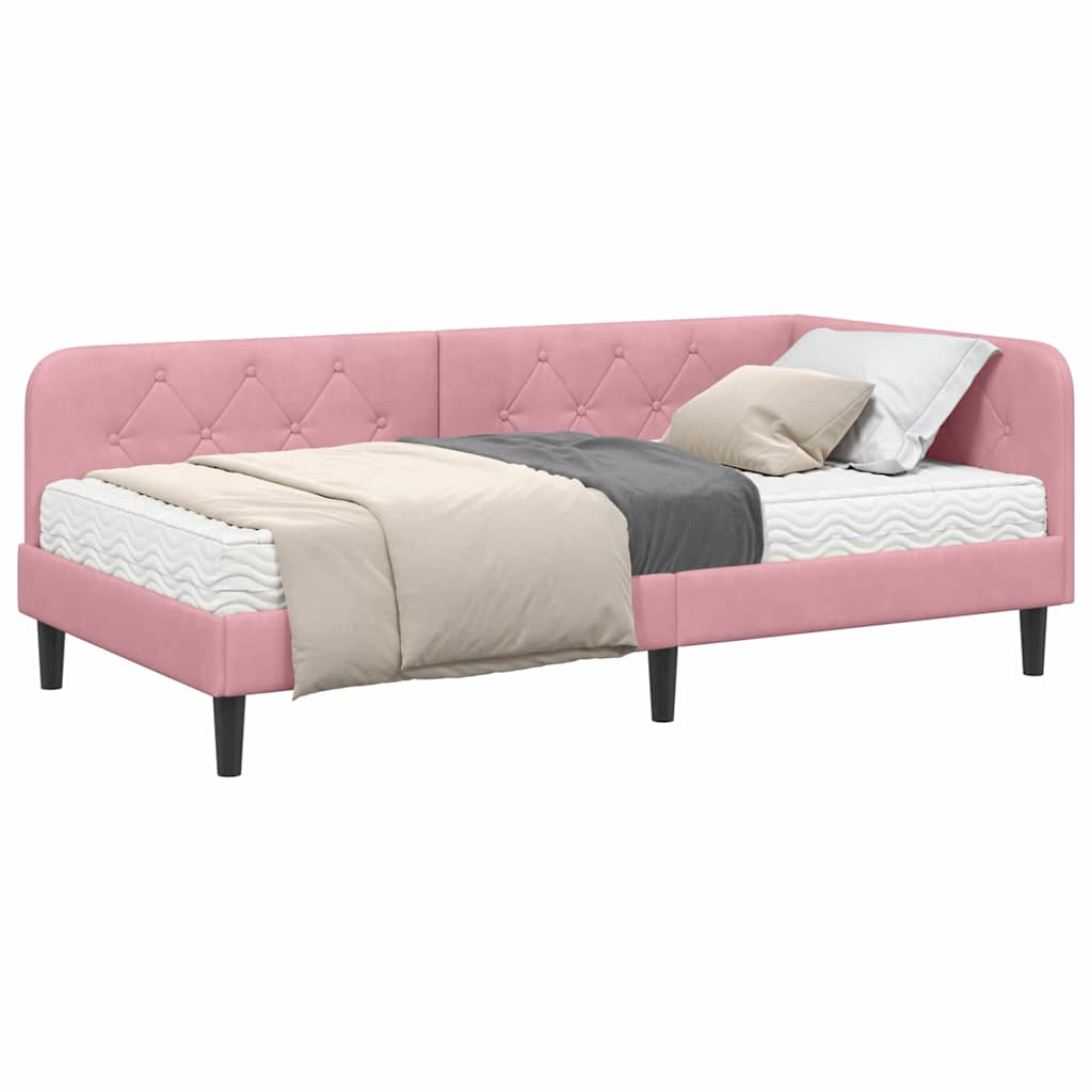 vidaXL Κρεβάτι Γωνίας Ροζ 90 x 190 cm Βελούδο