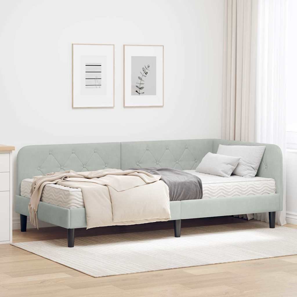 vidaXL Κρεβάτι Γωνίας Ανοιχτό γκρι 90 x 200 cm Βελούδο