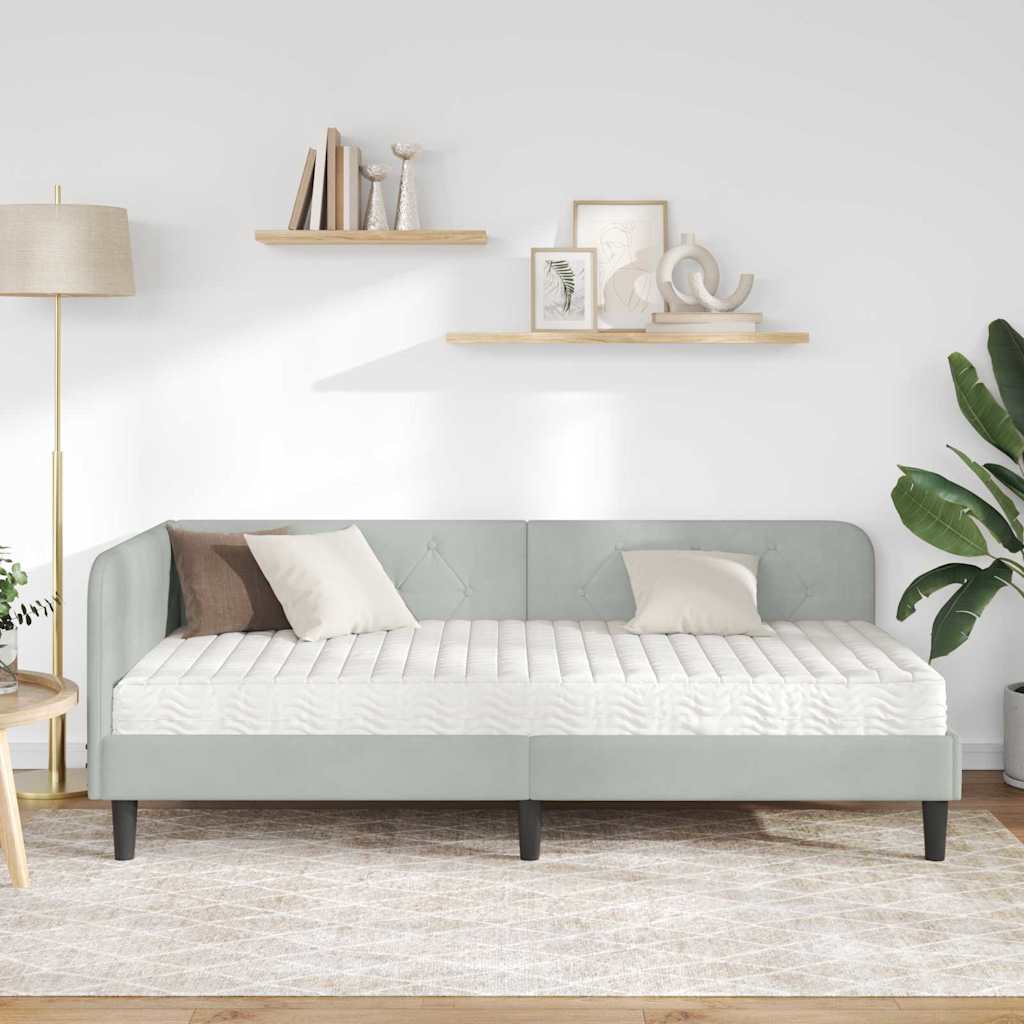 vidaXL Κρεβάτι Γωνίας Ανοιχτό γκρι 90 x 200 cm Βελούδο