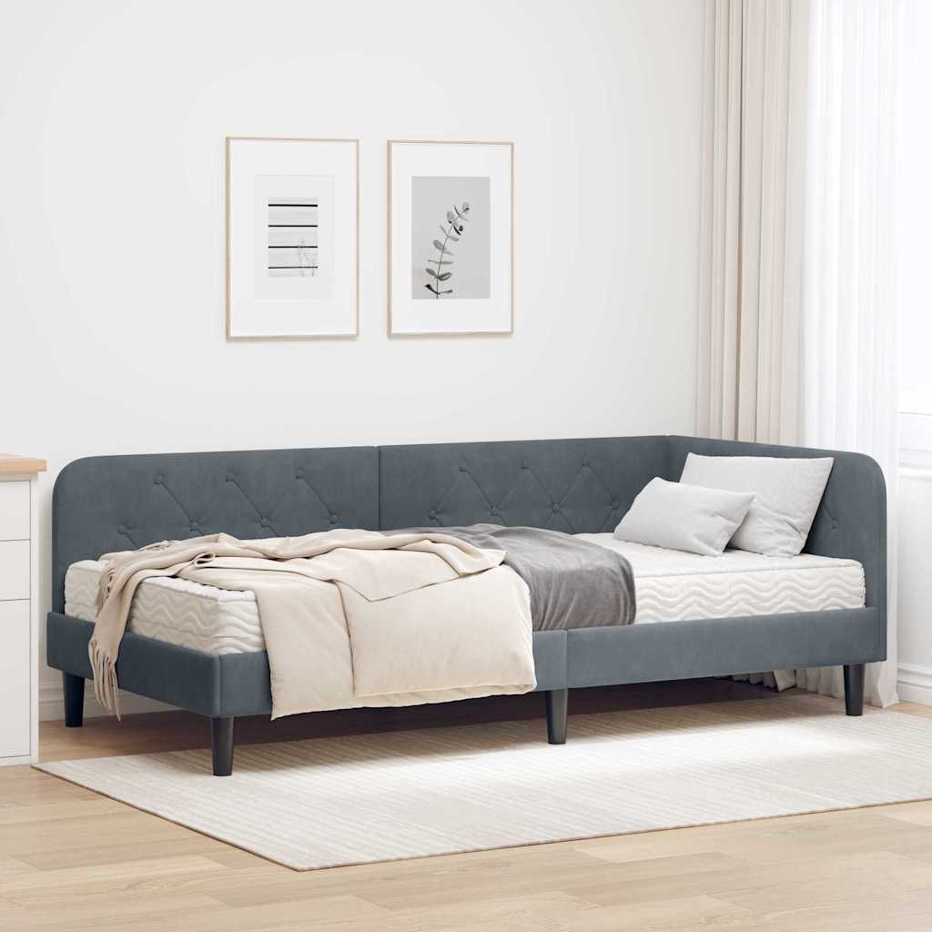 vidaXL Κρεβάτι Γωνίας Σκούρο Γκρι 90 x 200 cm Βελούδο