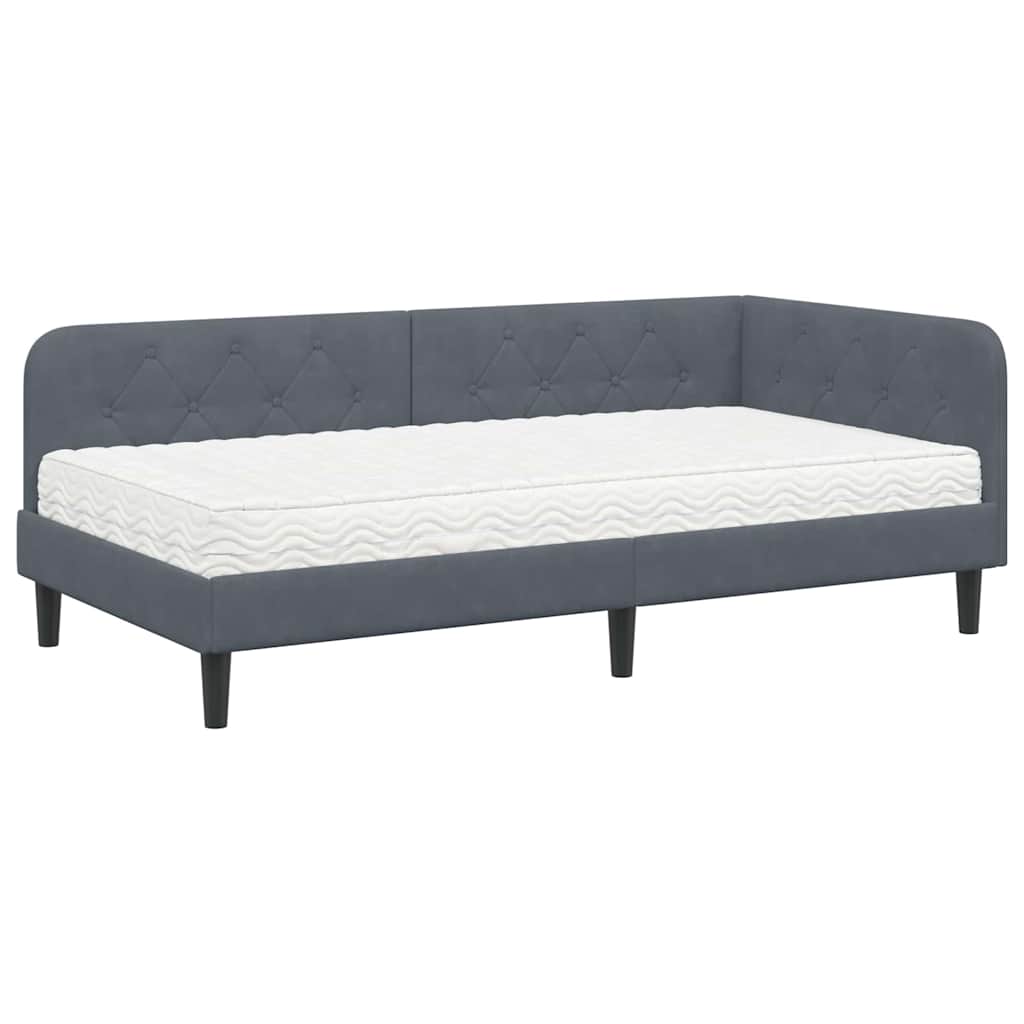 vidaXL Κρεβάτι Γωνίας Σκούρο Γκρι 90 x 200 cm Βελούδο