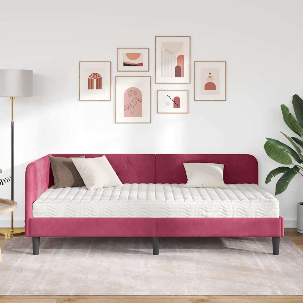 vidaXL Κρεβάτι Γωνίας Κόκκινο 90 x 200 cm Βελούδο