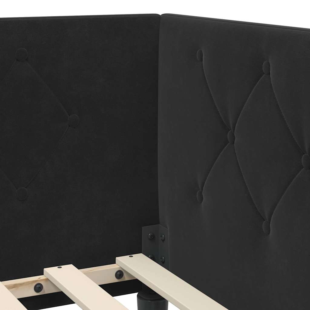 vidaXL Κρεβάτι Γωνίας με στρώμα με κεφαλάρι Μαύρο 90 x 200 cm Βελούδο