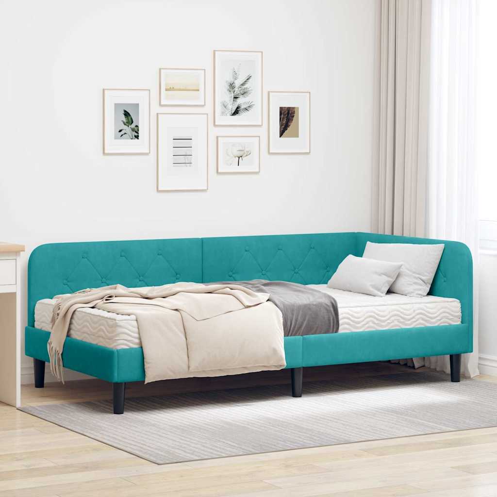 vidaXL Κρεβάτι Γωνίας Τιρκουάζ 90 x 200 cm Βελούδο