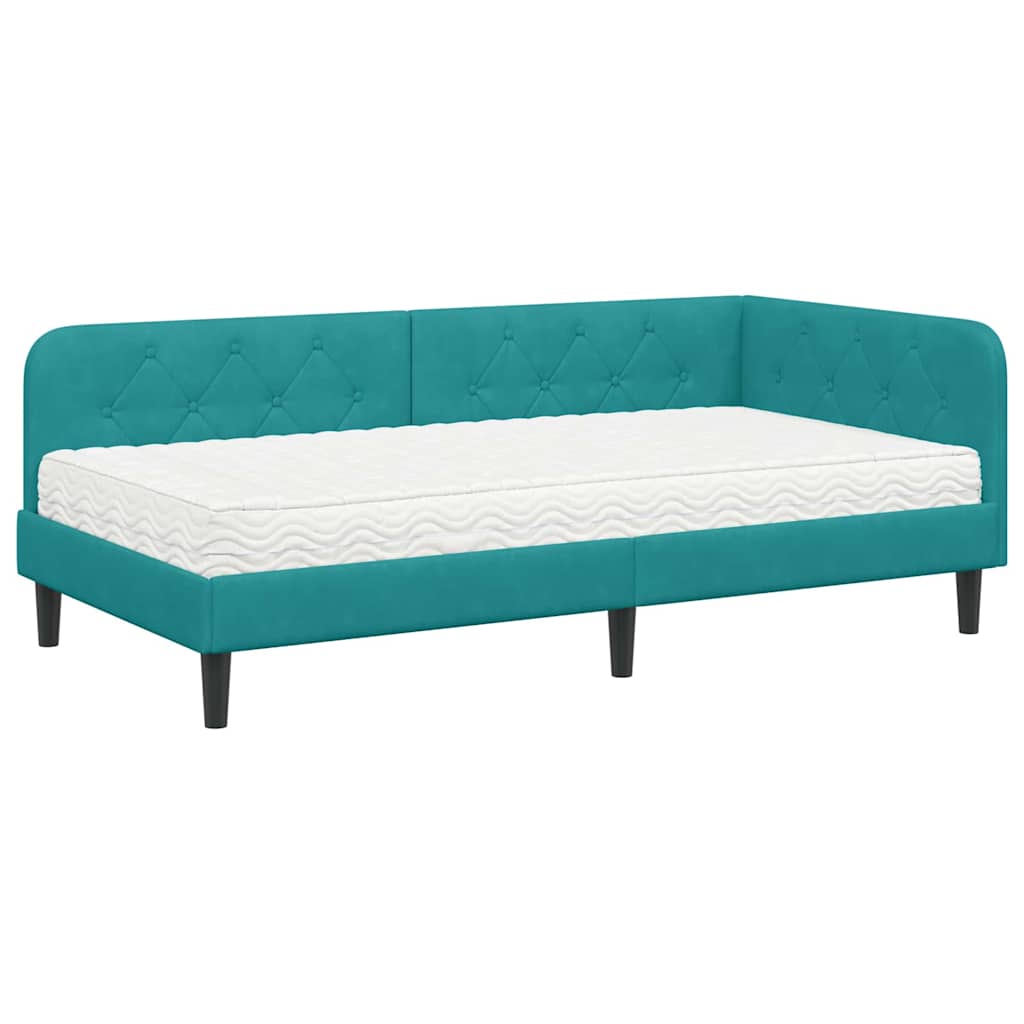 vidaXL Κρεβάτι Γωνίας Τιρκουάζ 90 x 200 cm Βελούδο