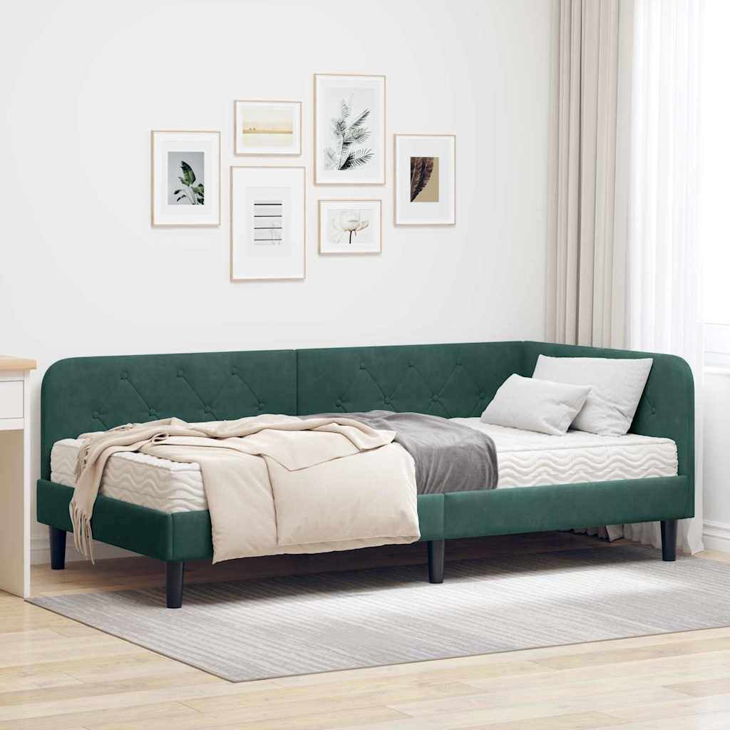 vidaXL Κρεβάτι Γωνίας Σκούρο Πράσινο 100 x 200 cm Βελούδο
