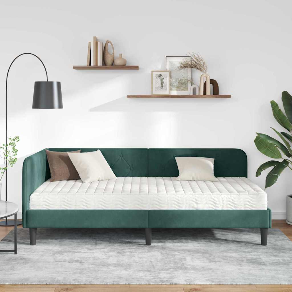 vidaXL Κρεβάτι Γωνίας Σκούρο Πράσινο 100 x 200 cm Βελούδο